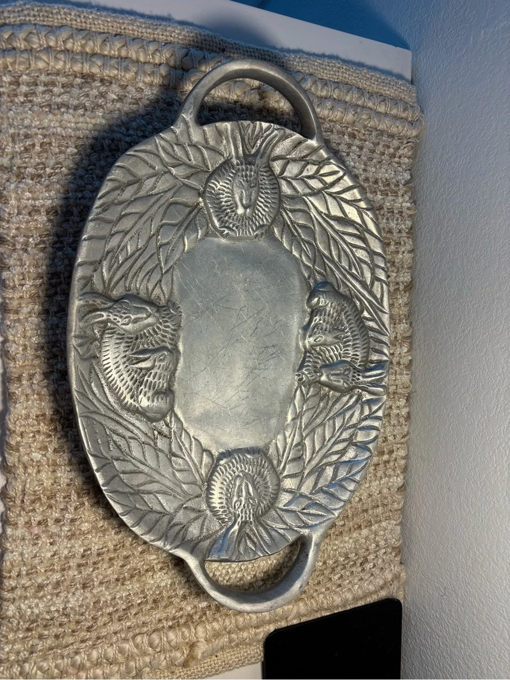 Cast aluminum Woodland Rabbit serving tray